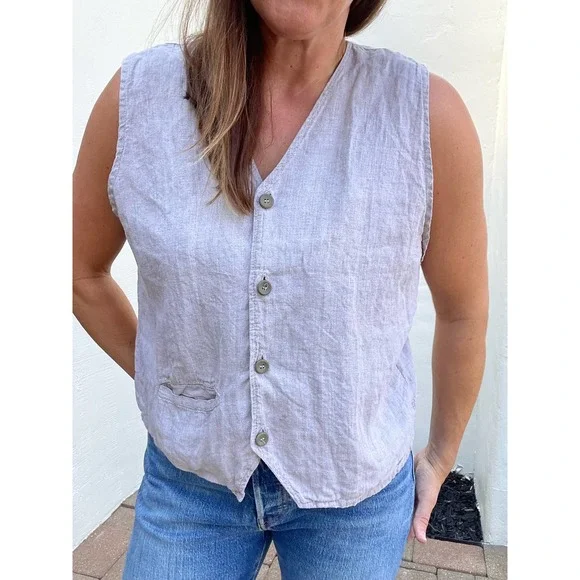 Flax by Jeanne Engelhart Linen Vest Tank Top Women's Small Button Up - Picture 1 of 9